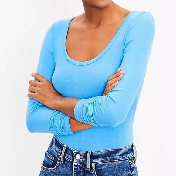 LOFT Ribbed Long Sleeve Scoop Neck Tee - Picture 2 of 6